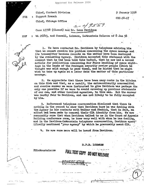 CIA UAP 004 CASE 17708 CLOSED AND DR LEON DAVIDSON — 第 1 頁