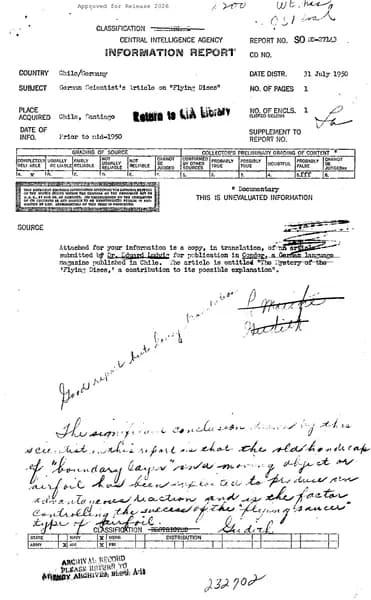 CIA UAP 005 GERMAN SCIENTISTS ARTICLE ON FLYING DISCS — 第 1 頁
