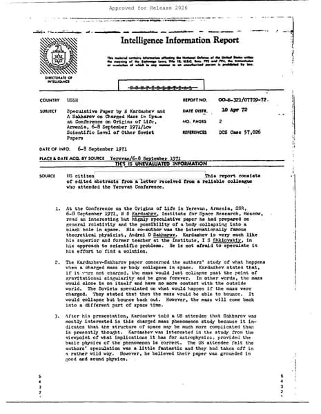 CIA UAP 008 SPECULATIVE PAPER BY N KARDASHEV AND A SAKHAROV — 第 1 頁