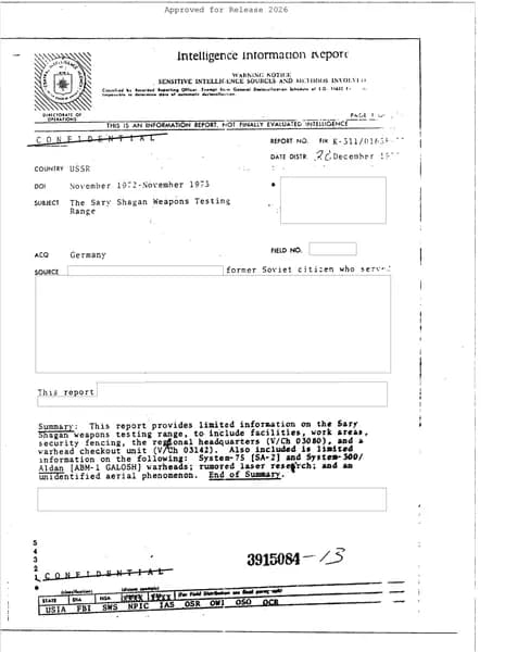 CIA UAP D001 Intelligence Information Report USSR 1973 — 第 1 頁