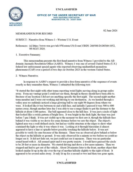 DOW UAP D079 Narrative 1 Western US Event — 第 1 頁