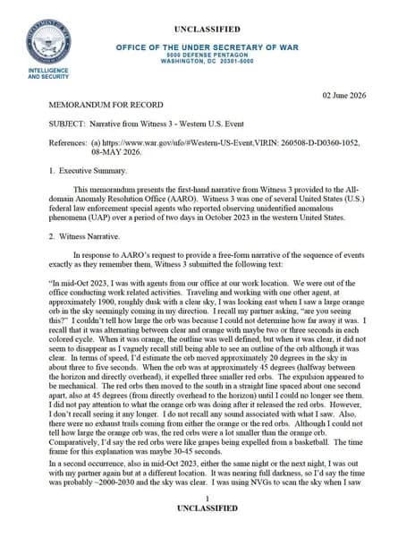 DOW UAP D081 Narrative 3 Western US Event — 第 1 頁