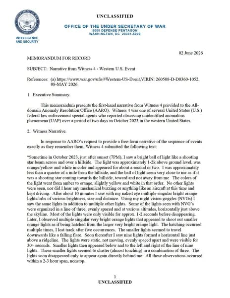DOW UAP D082 Narrative 4 Western US Event — 第 1 頁