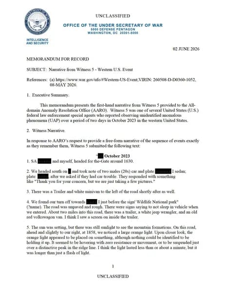 DOW UAP D083 Narrative 5 Western US Event — 第 1 頁