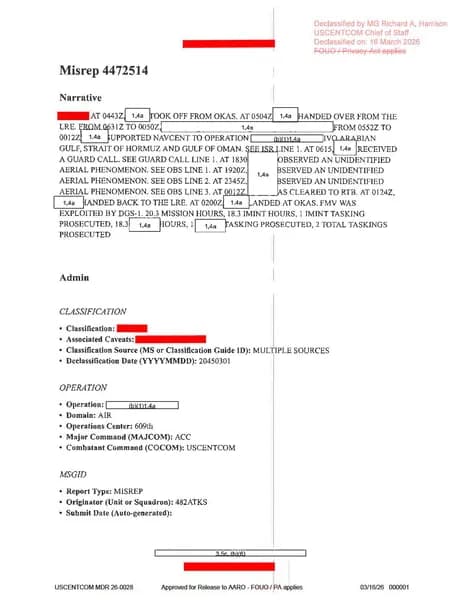 DOW UAP d65 mission report persian gulf july 2020 — 第 1 頁
