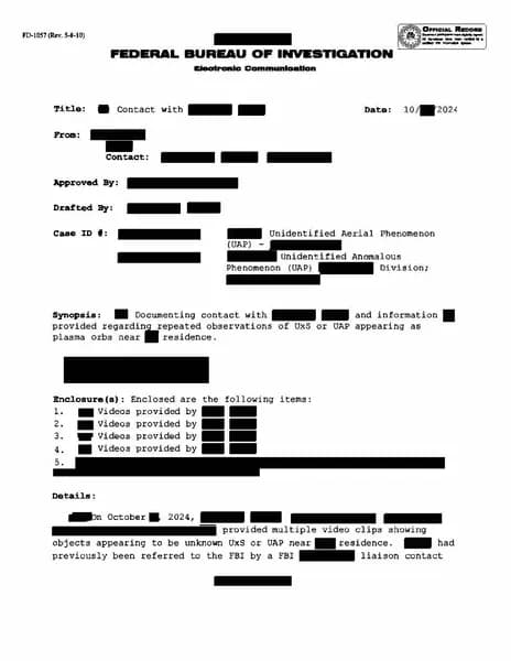 FBI UAP D004 FD 1057 02 Northeastern US 2024 — 第 1 頁