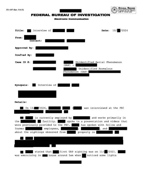 FBI UAP D005 FD 1057 04 Northeastern US 2024 — 第 1 頁