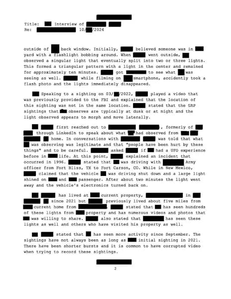 FBI UAP D005 FD 1057 04 Northeastern US 2024 — 第 2 頁