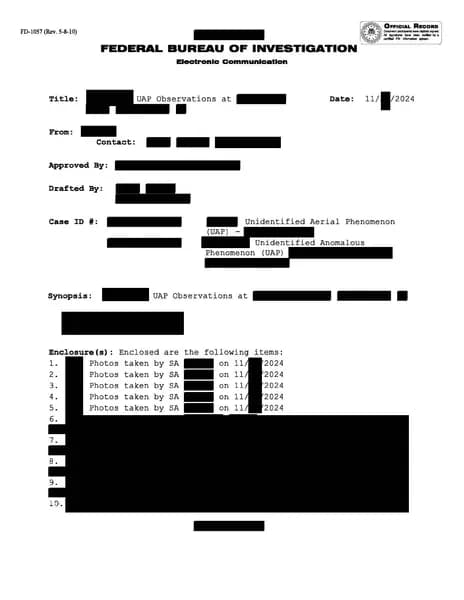 FBI UAP D007 FD 1057 06 Northeastern US 2024 — 第 1 頁