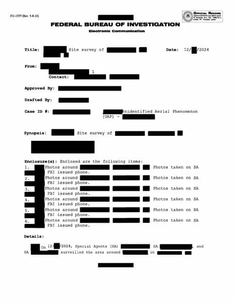 FBI UAP D008 FD 1057 07 Northeastern US 2024 — 第 1 頁
