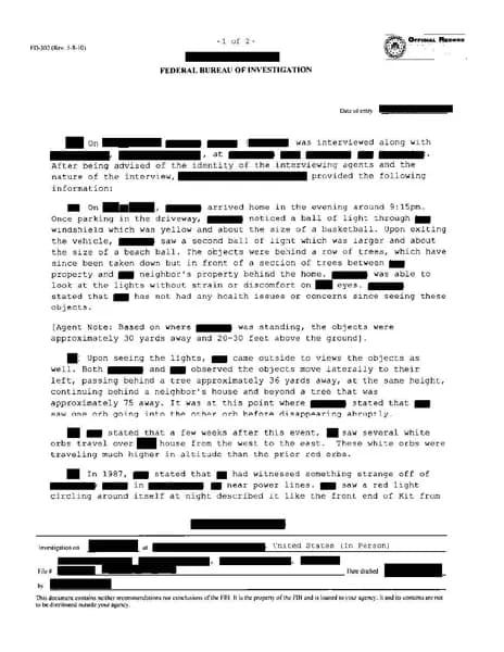 FBI UAP D010 FD 302 71 Northeastern Orb Sighting 2026 — 第 1 頁