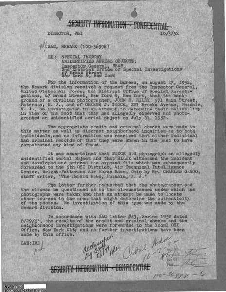 FBI UAP D012 Newark Field Office 1952 1967 — 第 9 頁