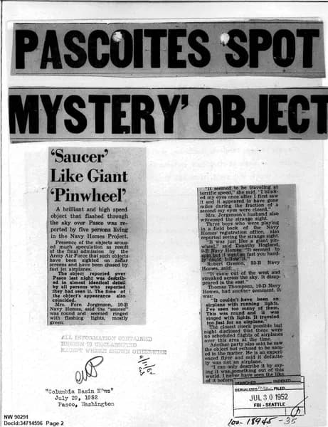 FBI UAP D013 WA UFO Investigation 1952 1960 — 第 2 頁