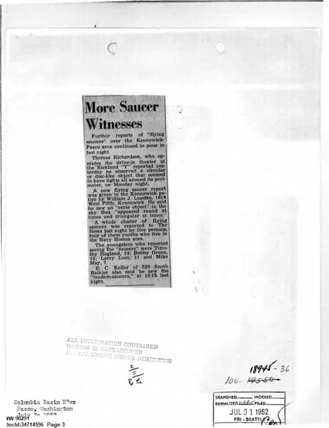 FBI UAP D013 WA UFO Investigation 1952 1960 — 第 3 頁