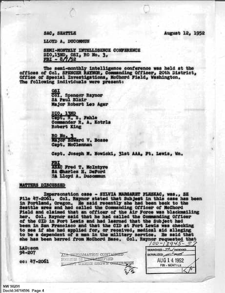FBI UAP D013 WA UFO Investigation 1952 1960 — 第 4 頁