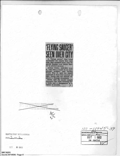 FBI UAP D013 WA UFO Investigation 1952 1960 — 第 8 頁
