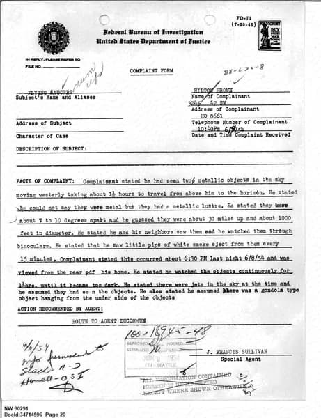 FBI UAP D013 WA UFO Investigation 1952 1960 — 第 20 頁