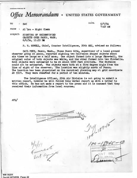 FBI UAP D013 WA UFO Investigation 1952 1960 — 第 22 頁