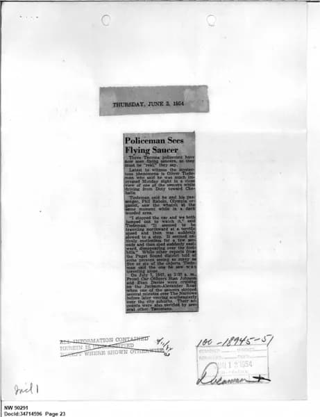 FBI UAP D013 WA UFO Investigation 1952 1960 — 第 23 頁