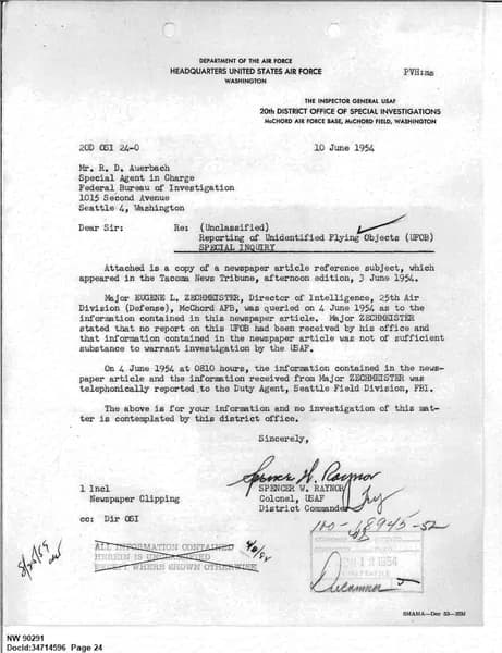FBI UAP D013 WA UFO Investigation 1952 1960 — 第 24 頁