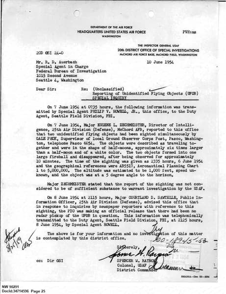 FBI UAP D013 WA UFO Investigation 1952 1960 — 第 25 頁
