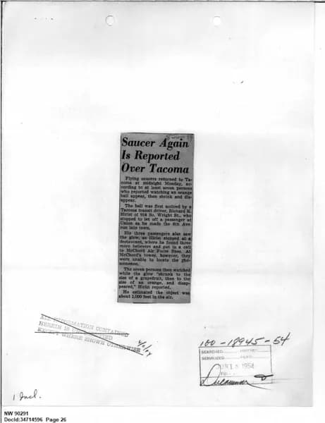 FBI UAP D013 WA UFO Investigation 1952 1960 — 第 26 頁