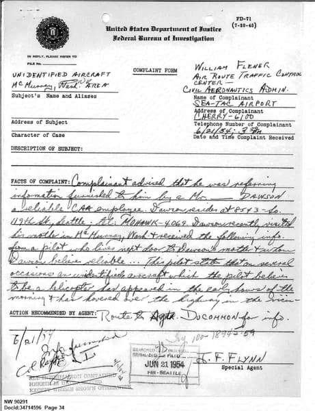 FBI UAP D013 WA UFO Investigation 1952 1960 — 第 34 頁