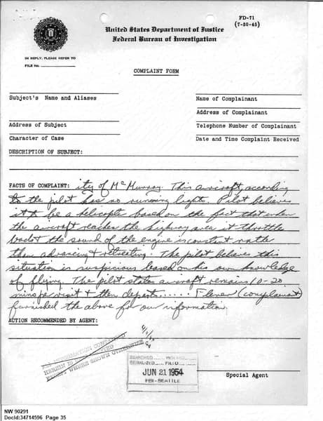 FBI UAP D013 WA UFO Investigation 1952 1960 — 第 35 頁