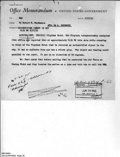 FBI UAP D013 WA UFO Investigation 1952 1960 — 第 38 頁