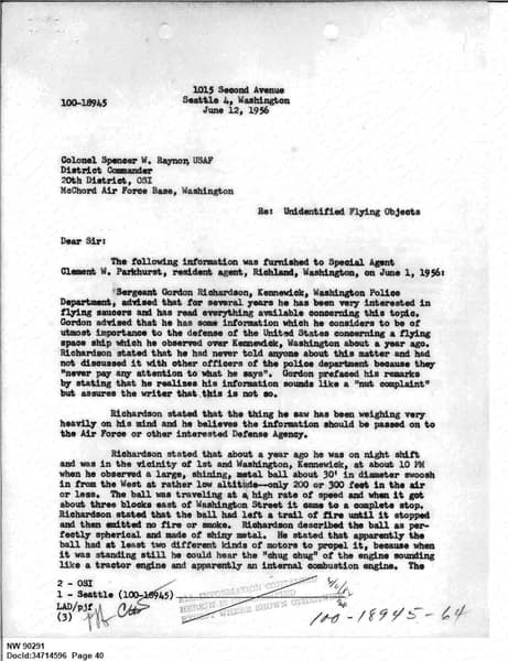FBI UAP D013 WA UFO Investigation 1952 1960 — 第 40 頁