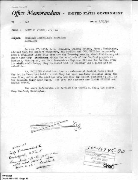FBI UAP D013 WA UFO Investigation 1952 1960 — 第 47 頁