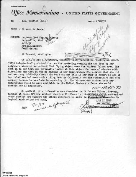 FBI UAP D013 WA UFO Investigation 1952 1960 — 第 50 頁
