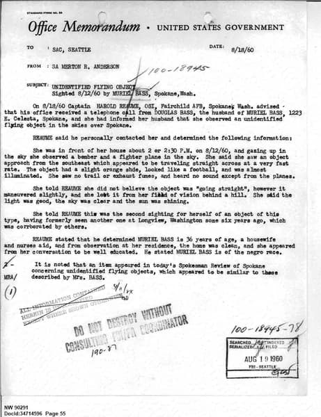 FBI UAP D013 WA UFO Investigation 1952 1960 — 第 55 頁