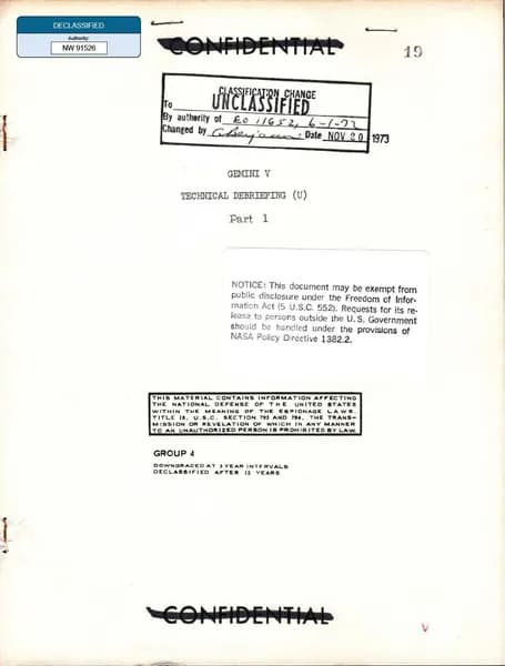NASA UAP D019 Gemini 5 Technical Debriefing Part1 1965 — 第 1 頁