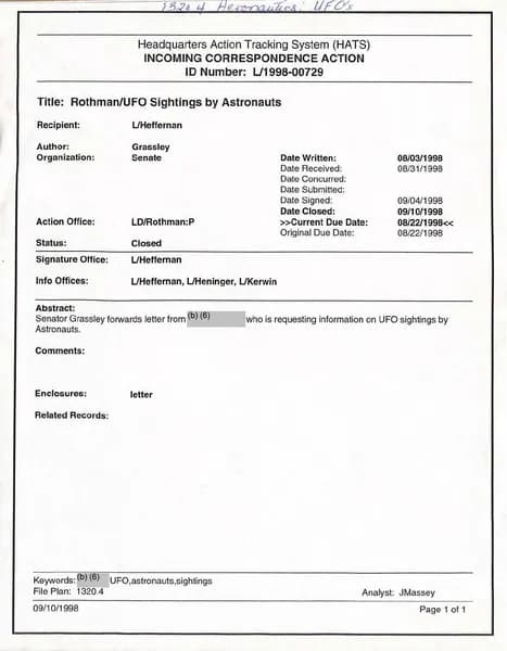 USG UAP D001 Congress WhiteHouse UFO Correspondence 1998 — p.3